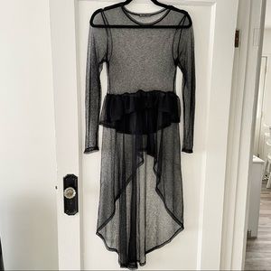 Zara Gothic Sheer Hi Lo Hem Ruffle Mesh Top